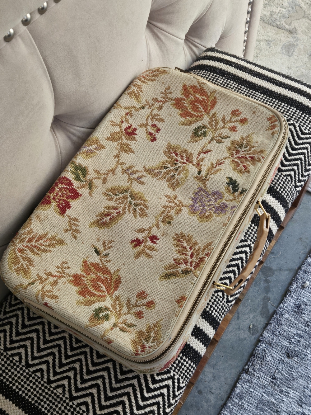 1960's Vintage Celebrity NY Tapestry Suitcase
